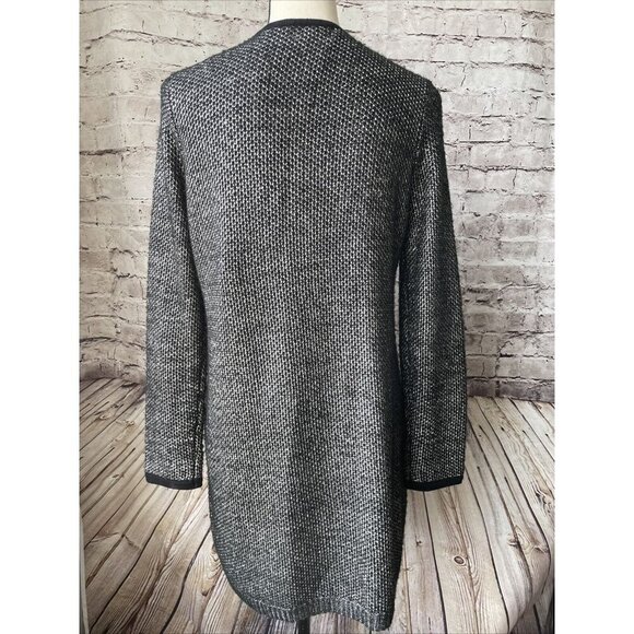 Soft Surroundings‎ Black Marl Open Front Cardigan Sweater Mid Length Pockets S - Picture 4 of 5